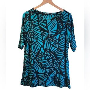 Chico’s Travelers Green and Black Patterned Women's Top Tunic Length Size3 (XL)